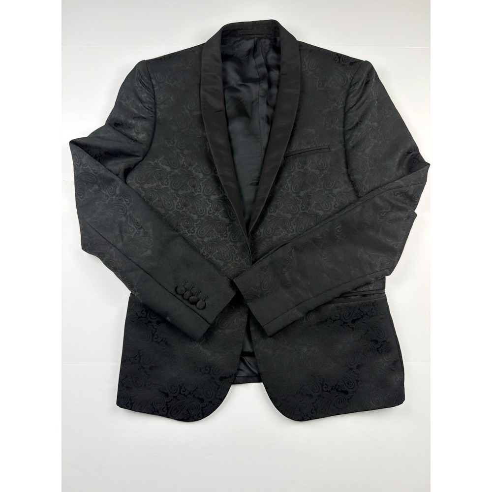 The Kooples Womens Black Paisley Jacquard Fitted Blazer Shawl Lapel Jacket